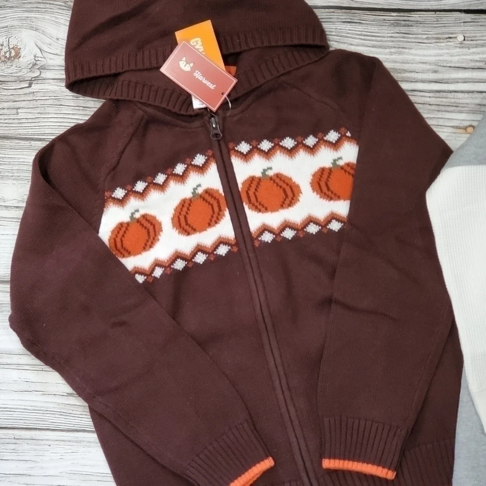 Fall Harvest Pumpkin Zip Up Sweater NWT